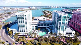 Clearwater Beach Florida. Winter vacation on the Gulf of Mexico. Aerial footage 4K