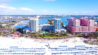 Clearwater Beach Florida. Winter vacation on the Gulf of Mexico. Aerial footage 4K