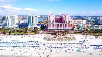 Clearwater Beach Florida. Winter vacation on the Gulf of Mexico. Aerial footage 4K