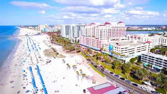 Clearwater Beach Florida. Winter vacation on the Gulf of Mexico. Aerial footage 4K