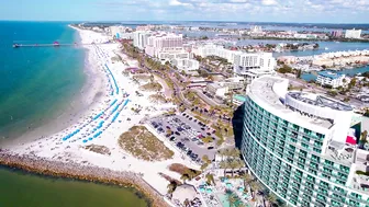 Clearwater Beach Florida. Winter vacation on the Gulf of Mexico. Aerial footage 4K