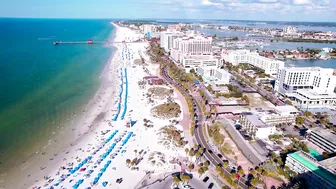 Clearwater Beach Florida. Winter vacation on the Gulf of Mexico. Aerial footage 4K