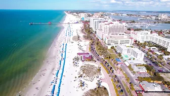 Clearwater Beach Florida. Winter vacation on the Gulf of Mexico. Aerial footage 4K