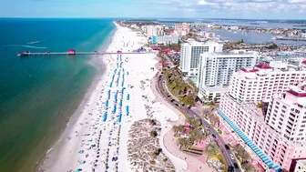 Clearwater Beach Florida. Winter vacation on the Gulf of Mexico. Aerial footage 4K