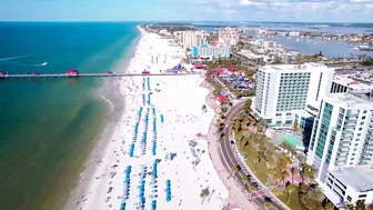 Clearwater Beach Florida. Winter vacation on the Gulf of Mexico. Aerial footage 4K