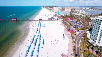 Clearwater Beach Florida. Winter vacation on the Gulf of Mexico. Aerial footage 4K