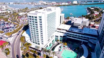 Clearwater Beach Florida. Winter vacation on the Gulf of Mexico. Aerial footage 4K