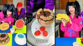 Ice cream challenge! Cake and fruits ice cream rolls