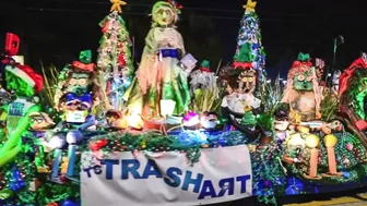 Friends create holiday parade float with trash found on the beach