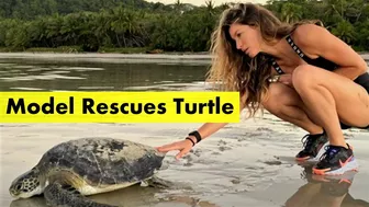 Model Gisele Bündchen Rescues A Sea Turtle Trapped in a Fishing Net On Beach