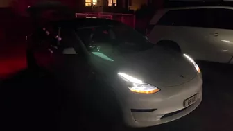 Tesla Model 3 Xmas Light Show projects it’s own name onto wall