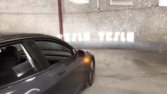 Tesla Model 3 Light-Show Dance with Tesla written on the wall - 2021.4.25.2 holiday update