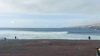 Red flag. The Ocean is storming. Las Americas Beach Walk. Tenerife Waves. Travel blog from Spain 4K