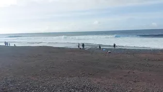 Red flag. The Ocean is storming. Las Americas Beach Walk. Tenerife Waves. Travel blog from Spain 4K