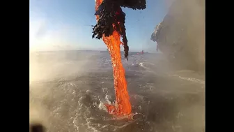 Amazing up close footage of Lava entering the ocean.