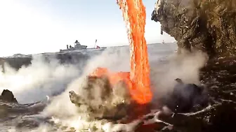 Amazing up close footage of Lava entering the ocean.