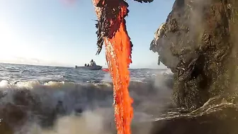 Amazing up close footage of Lava entering the ocean.