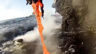 Amazing up close footage of Lava entering the ocean.