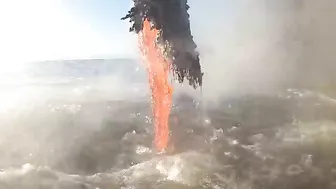 Amazing up close footage of Lava entering the ocean.