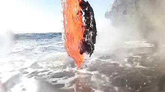 Amazing up close footage of Lava entering the ocean.