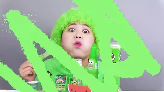 Red VS Green Color Food Mukbang Challenge! Eating Color Food 24 Hours by HIU 하이유