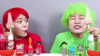 Red VS Green Color Food Mukbang Challenge! Eating Color Food 24 Hours by HIU 하이유