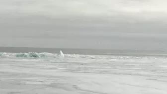 Blue Ice: Whites Beach-Standish, Michigan. Open Eater In The Background