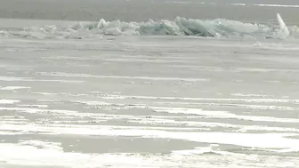 Blue Ice: Whites Beach-Standish, Michigan. Open Eater In The Background