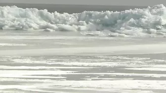 Blue Ice: Whites Beach-Standish, Michigan. Open Eater In The Background