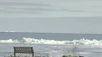 Blue Ice: Whites Beach-Standish, Michigan. Open Eater In The Background