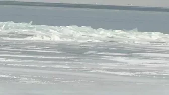 Blue Ice: Whites Beach-Standish, Michigan. Open Eater In The Background