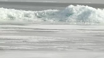 Blue Ice: Whites Beach-Standish, Michigan. Open Eater In The Background