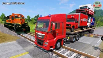 Trucks Cars vs Massive Speed Bumps Cars vs Trains Beamng DIOR Games #114