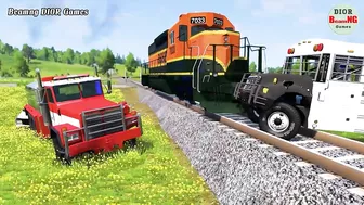 Trucks Cars vs Massive Speed Bumps Cars vs Trains Beamng DIOR Games #114