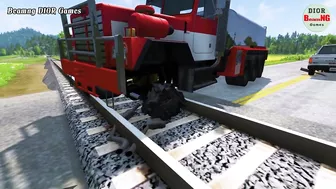 Trucks Cars vs Massive Speed Bumps Cars vs Trains Beamng DIOR Games #114