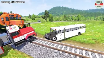 Trucks Cars vs Massive Speed Bumps Cars vs Trains Beamng DIOR Games #114