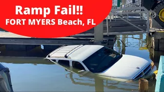 Boat Ramp Fail - Sunken Truck on Fort Myers Beach at Salty Sam's Marina