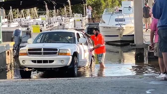 Boat Ramp Fail - Sunken Truck on Fort Myers Beach at Salty Sam's Marina