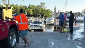 Boat Ramp Fail - Sunken Truck on Fort Myers Beach at Salty Sam's Marina