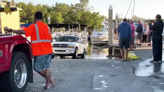 Boat Ramp Fail - Sunken Truck on Fort Myers Beach at Salty Sam's Marina