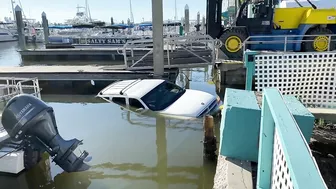 Boat Ramp Fail - Sunken Truck on Fort Myers Beach at Salty Sam's Marina