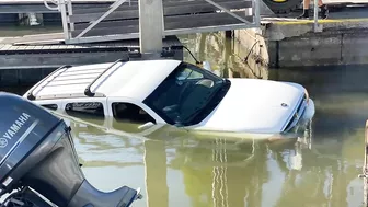 Boat Ramp Fail - Sunken Truck on Fort Myers Beach at Salty Sam's Marina