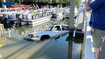 Boat Ramp Fail - Sunken Truck on Fort Myers Beach at Salty Sam's Marina