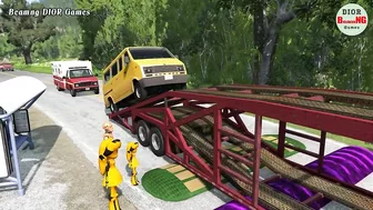 Trucks Cars vs Massive Speed Bumps Cars vs Rails Beamng DIOR Games #115