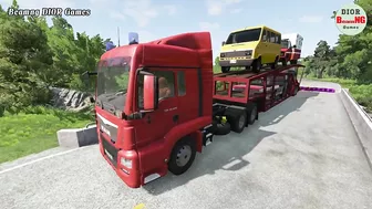 Trucks Cars vs Massive Speed Bumps Cars vs Rails Beamng DIOR Games #115