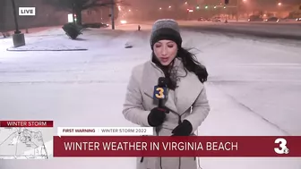 snow piling up in Virginia Beach