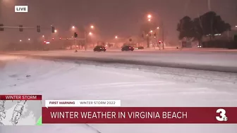 snow piling up in Virginia Beach