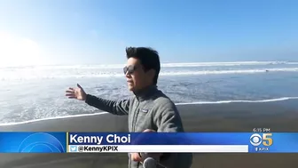 Powerful Surf Strikes Coast; Surfers At Ocean Beach Brave Dangerous Waves