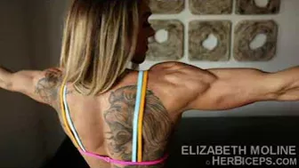 Bikini Model Elizabeth Moline Back Muscle Flexing