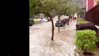 Disaster in Tenerife.  Floods and rain in Palm-Mar. Tenerife today. Travel blog from Spain 4K